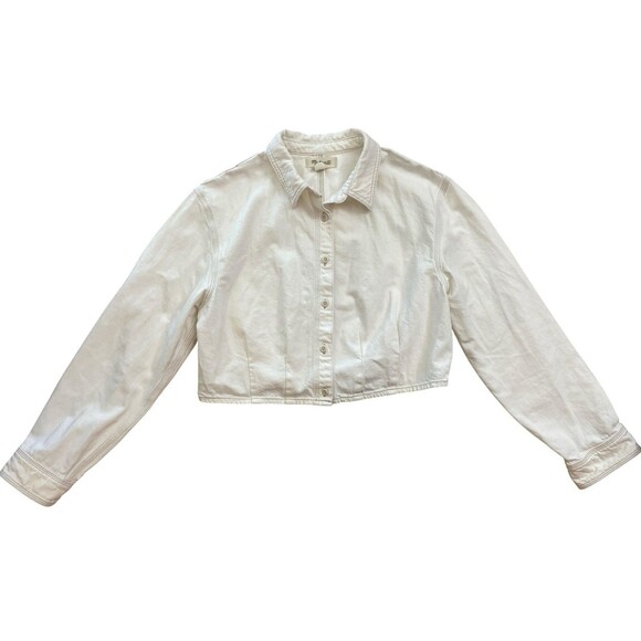 Madewell Jackets & Blazers - Madewell Women’s XL Off-White Cropped Button-Up Shirt Jacket Cotton Long‎ Sleeve